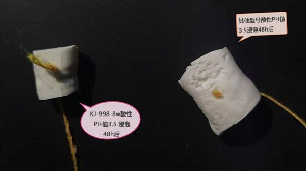 耐酸堿矽膠膠水：KJ-998-8W 酸性浸（jìn）泡48小時不發生任何變（biàn）化（huà）